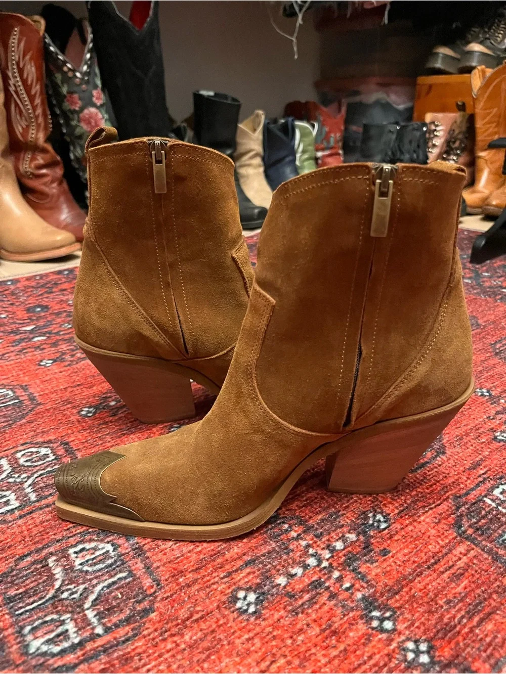 Sundance Cognac Suede Boot with Brass Toe